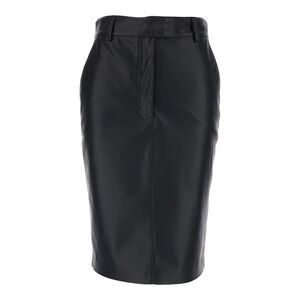 Plain Women Black Skirt With Front Concealed Closure In Leather Woman